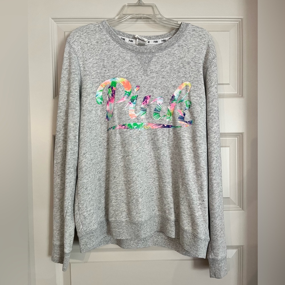 Victoria's Secret PINK Gray Sweatshirt with Colorful Logo